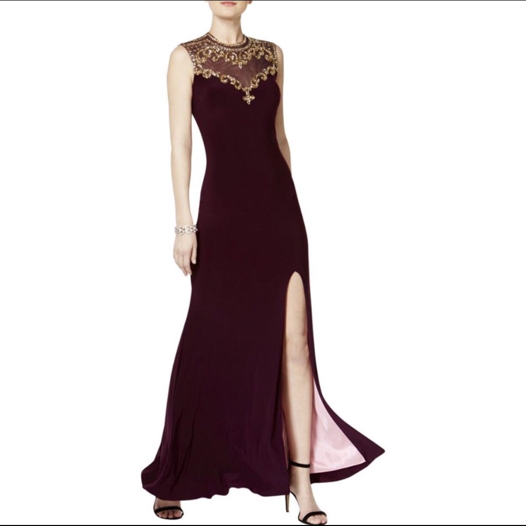 Plum/Gold Embellished Besty & Adam Gown